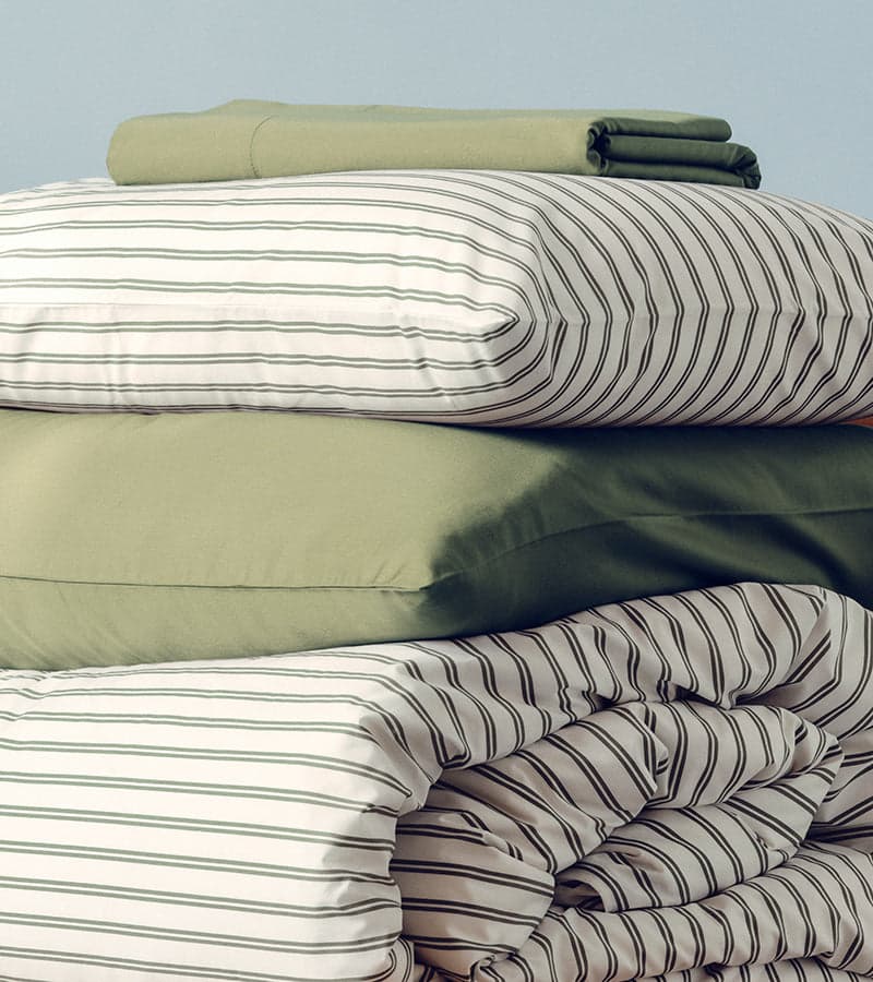 Patterned sheets on a made bed