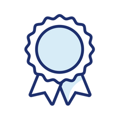 Blue icon of a ribbon with a star on a white background