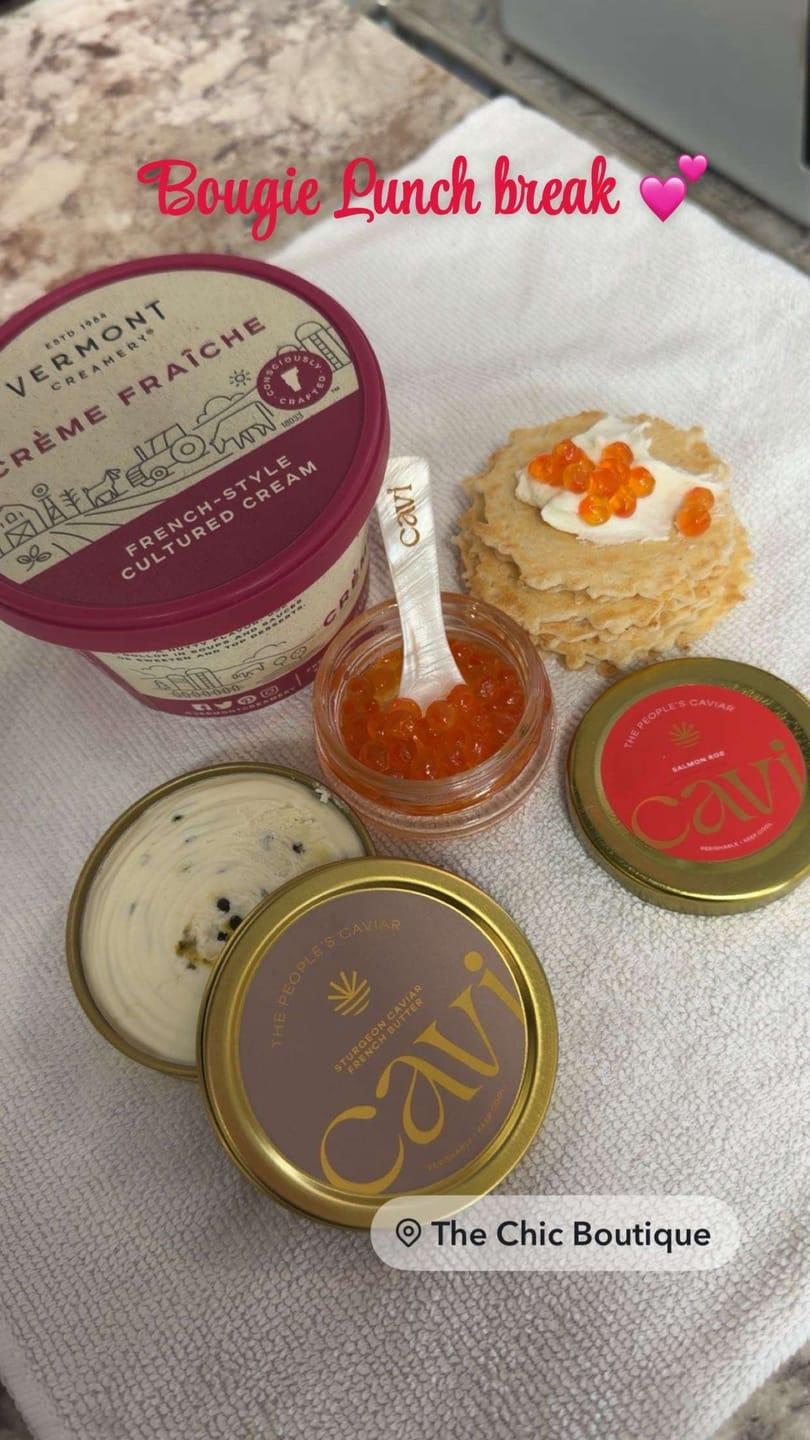A customer's caviar and crème fraîche spread from an order that used SavedBy Package Protection.