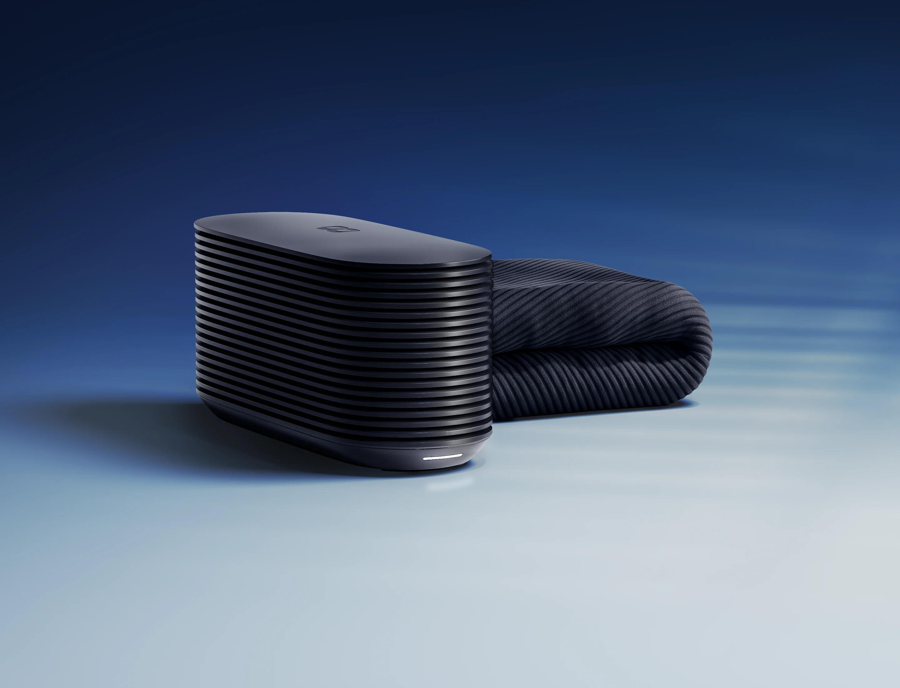 The Pod 6 Hub beside a folded Cover, against a blue sky