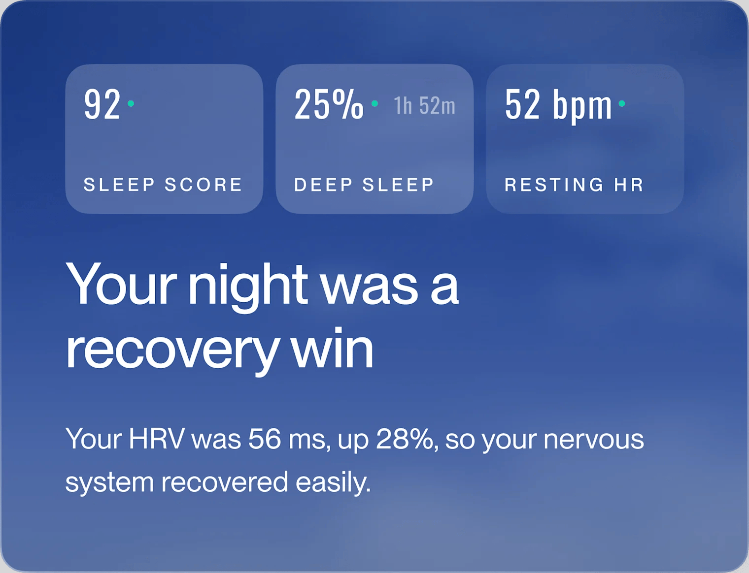 Morning briefing card reading “Your night was a recovery win”