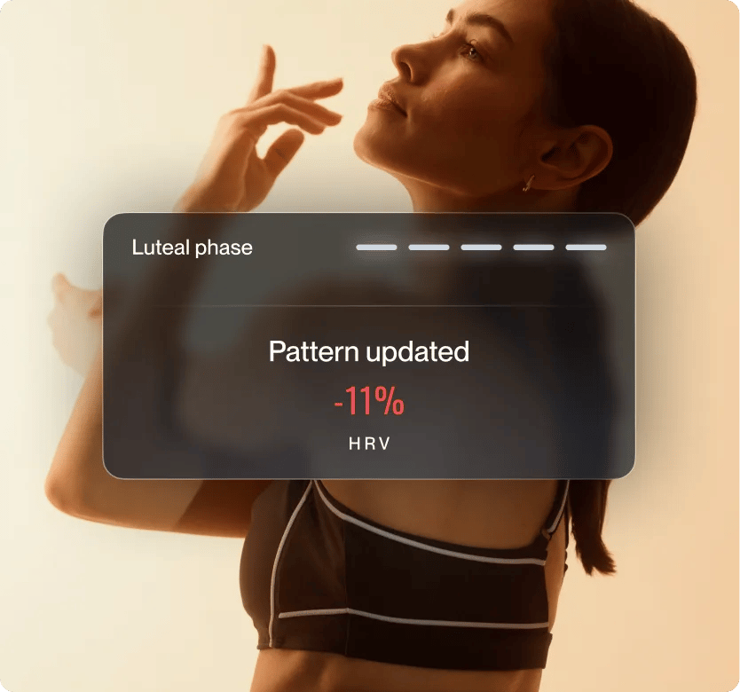 Pattern updated card over a woman reviewing her data