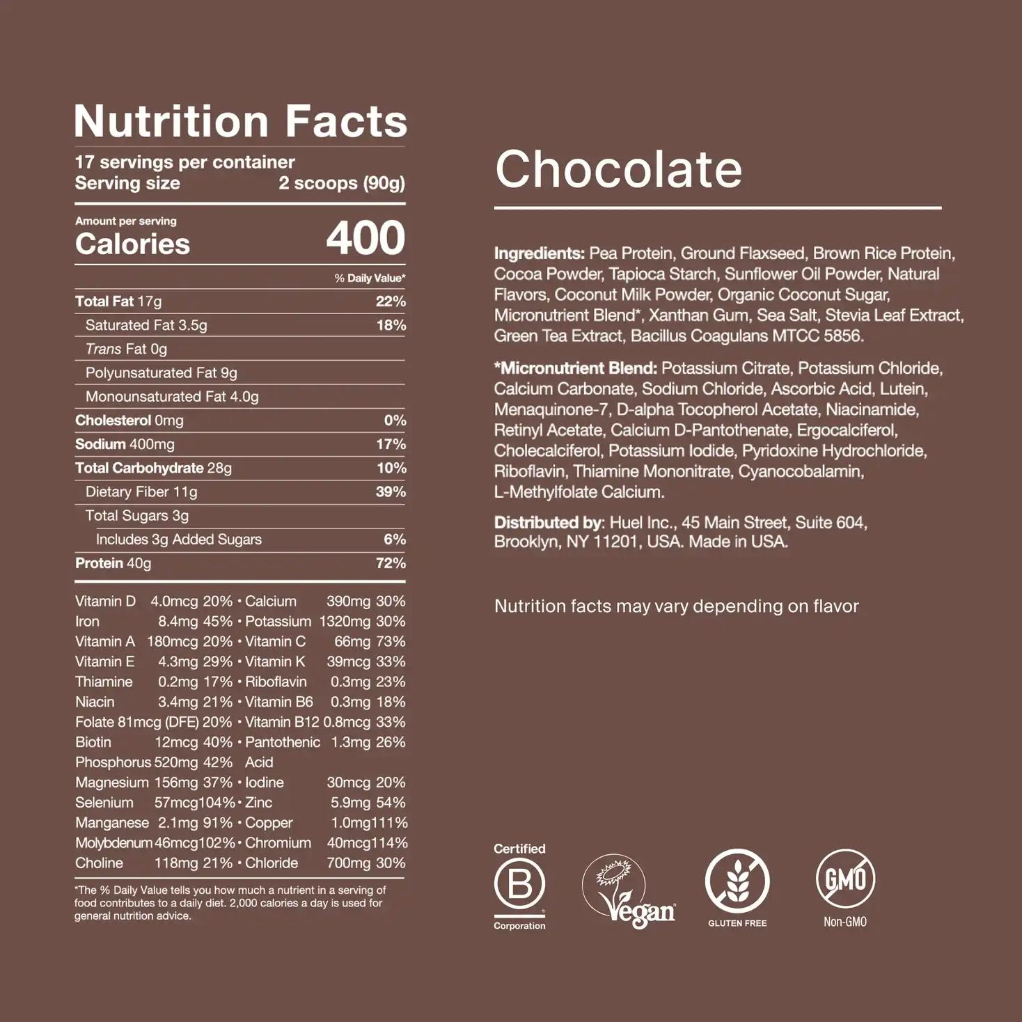 BE Powder back-of-pack with ingredients