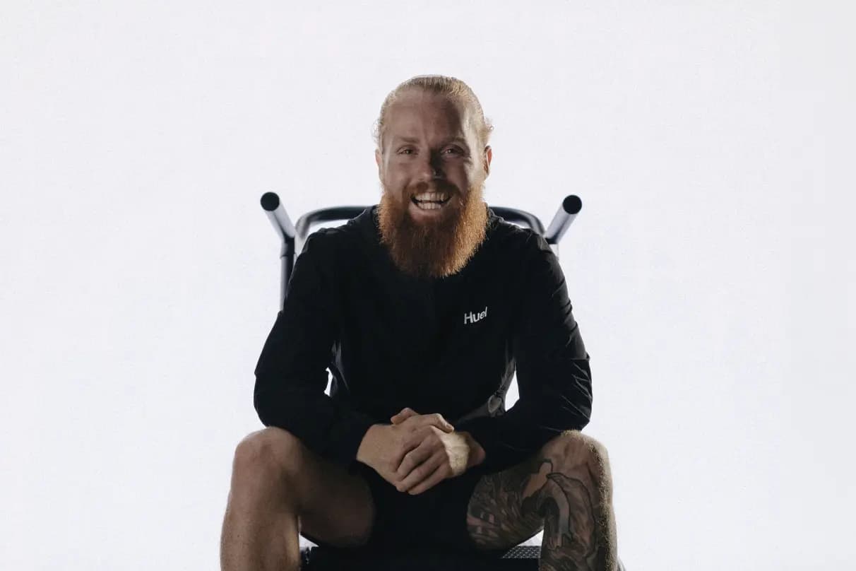 Russ Cook Hardest Geezer sat in a chair