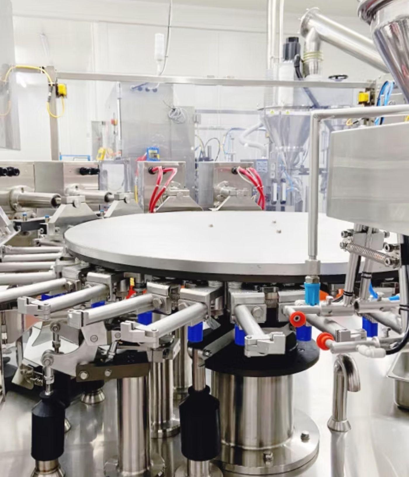 Stainless steel filling line inside an AG1 manufacturing facility