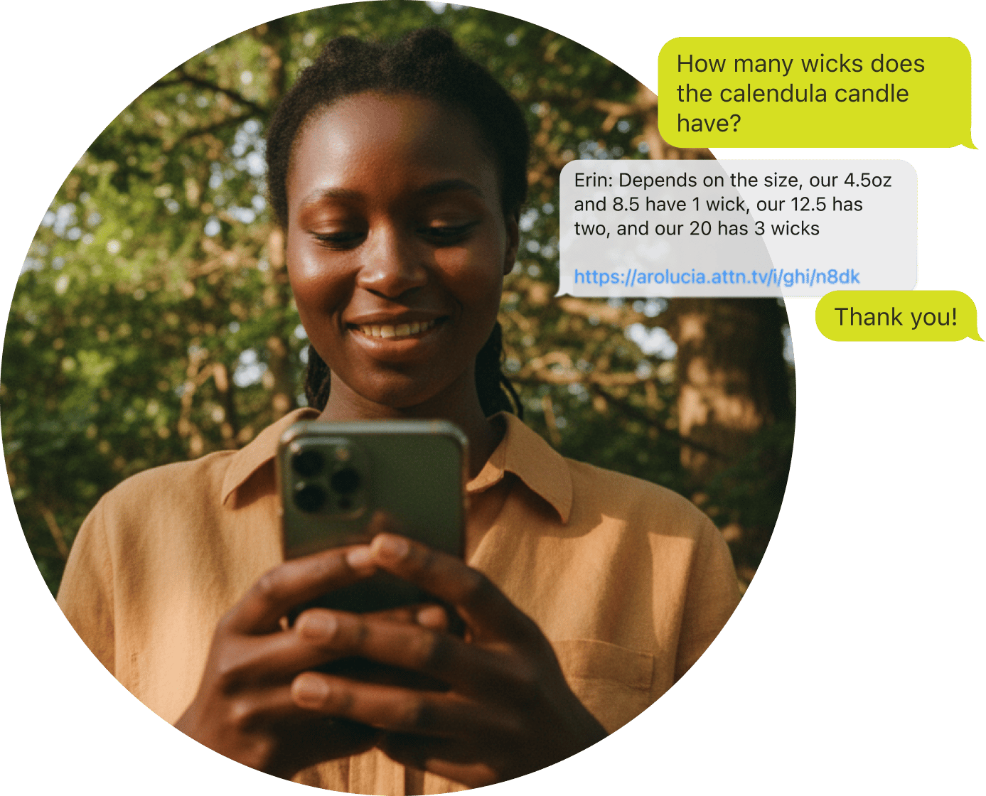 Shopper texting with a brand over SMS