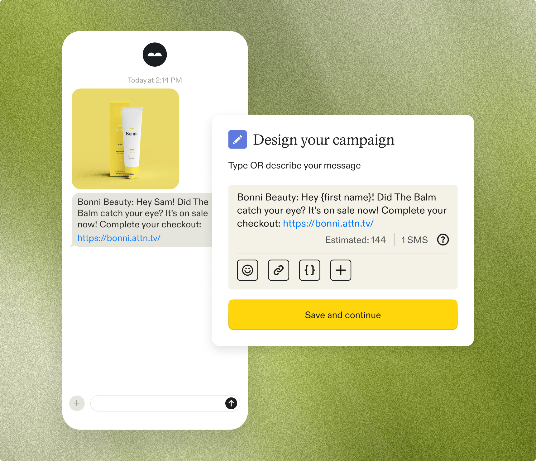 Campaign composer with a personalized SMS preview