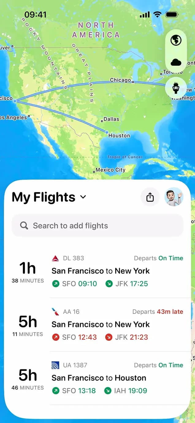 Flighty My Flights screen