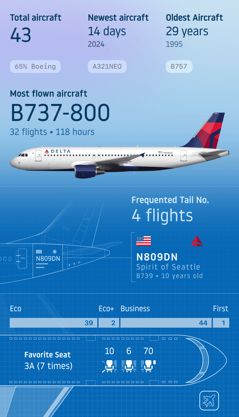 Aircraft stats with Delta plane illustration