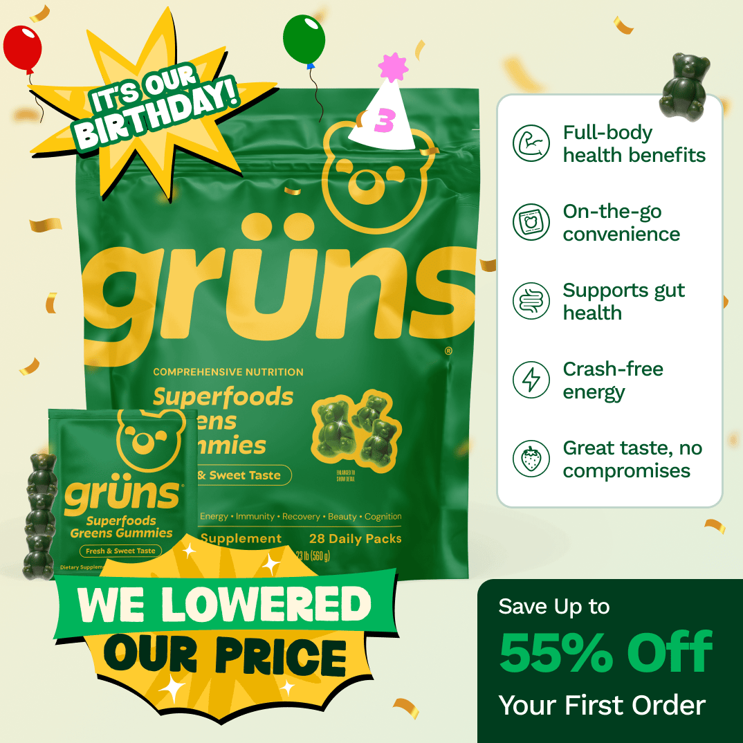 Grüns Superfood Gummies pouch — Low Sugar