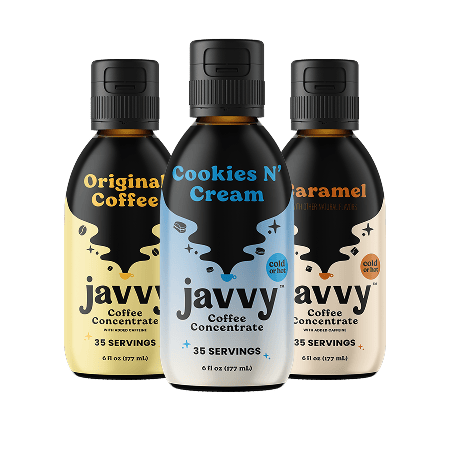 Javvy coffee concentrate poured into an iced coffee