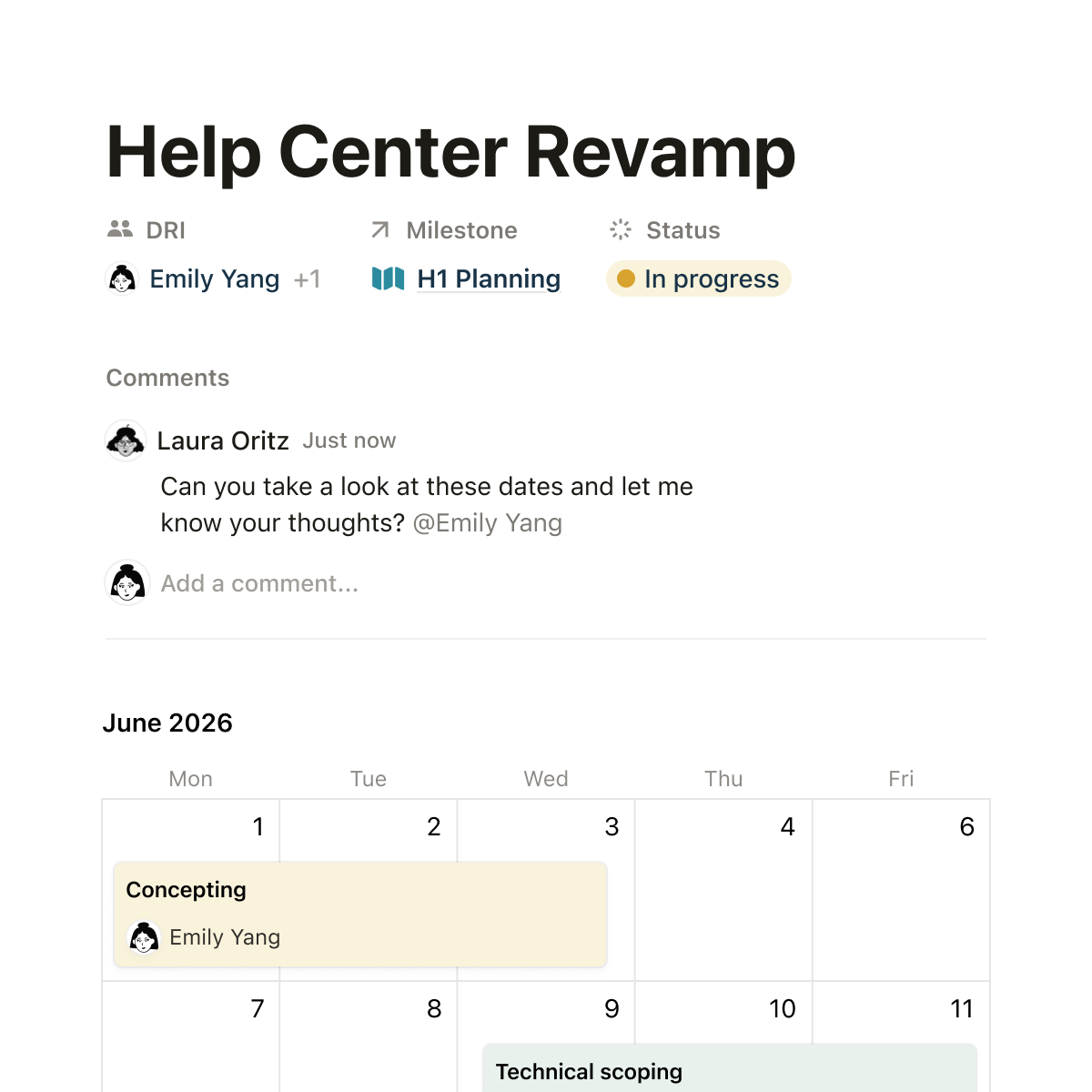 Help Center Revamp doc with calendar