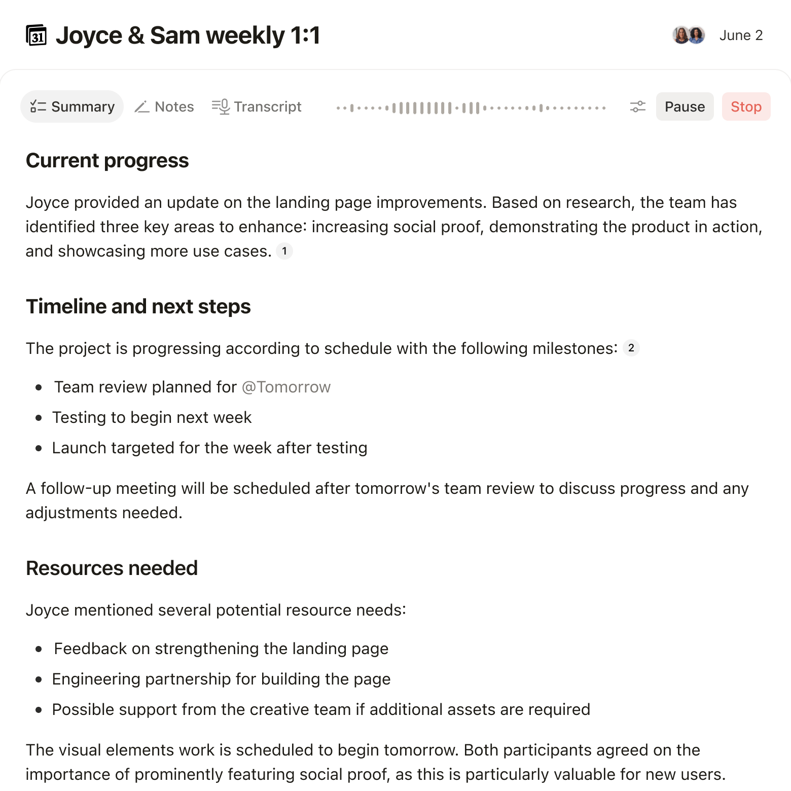 AI Meeting Notes preview