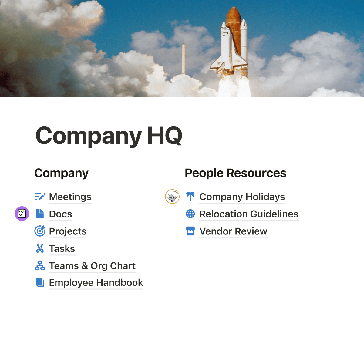 Company HQ wiki with space shuttle cover