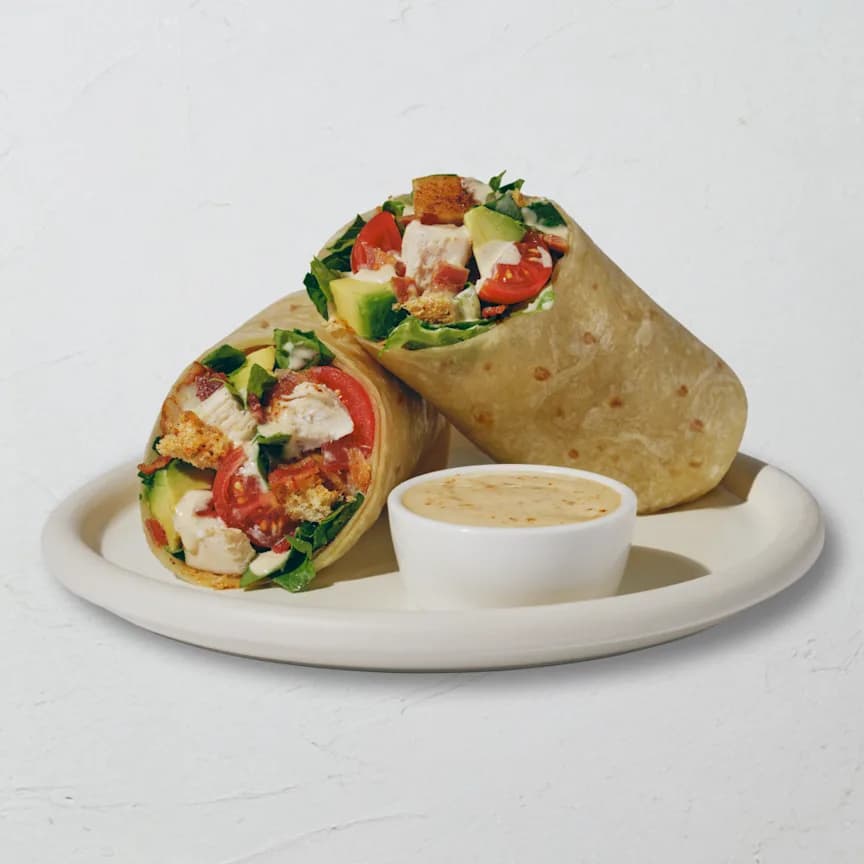 Cali Chicken Club Wrap with dressing on the side