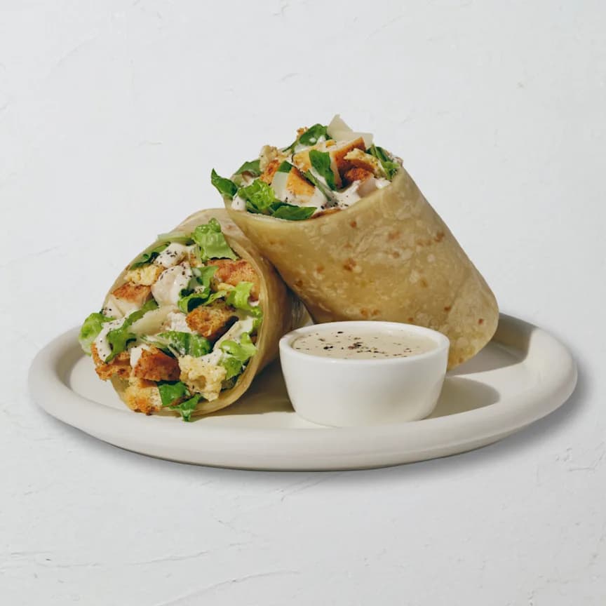 Classic Chicken Caesar Wrap with caesar dressing on the side