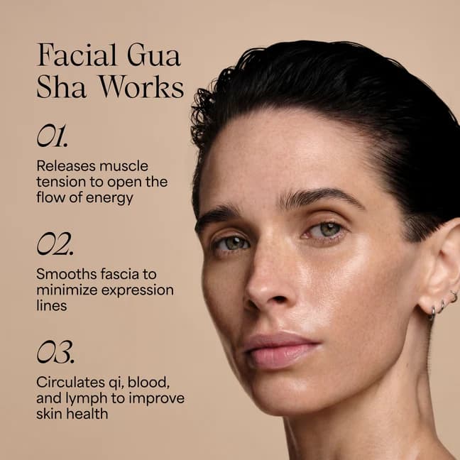 Facial gua sha performed with the Empress Stone