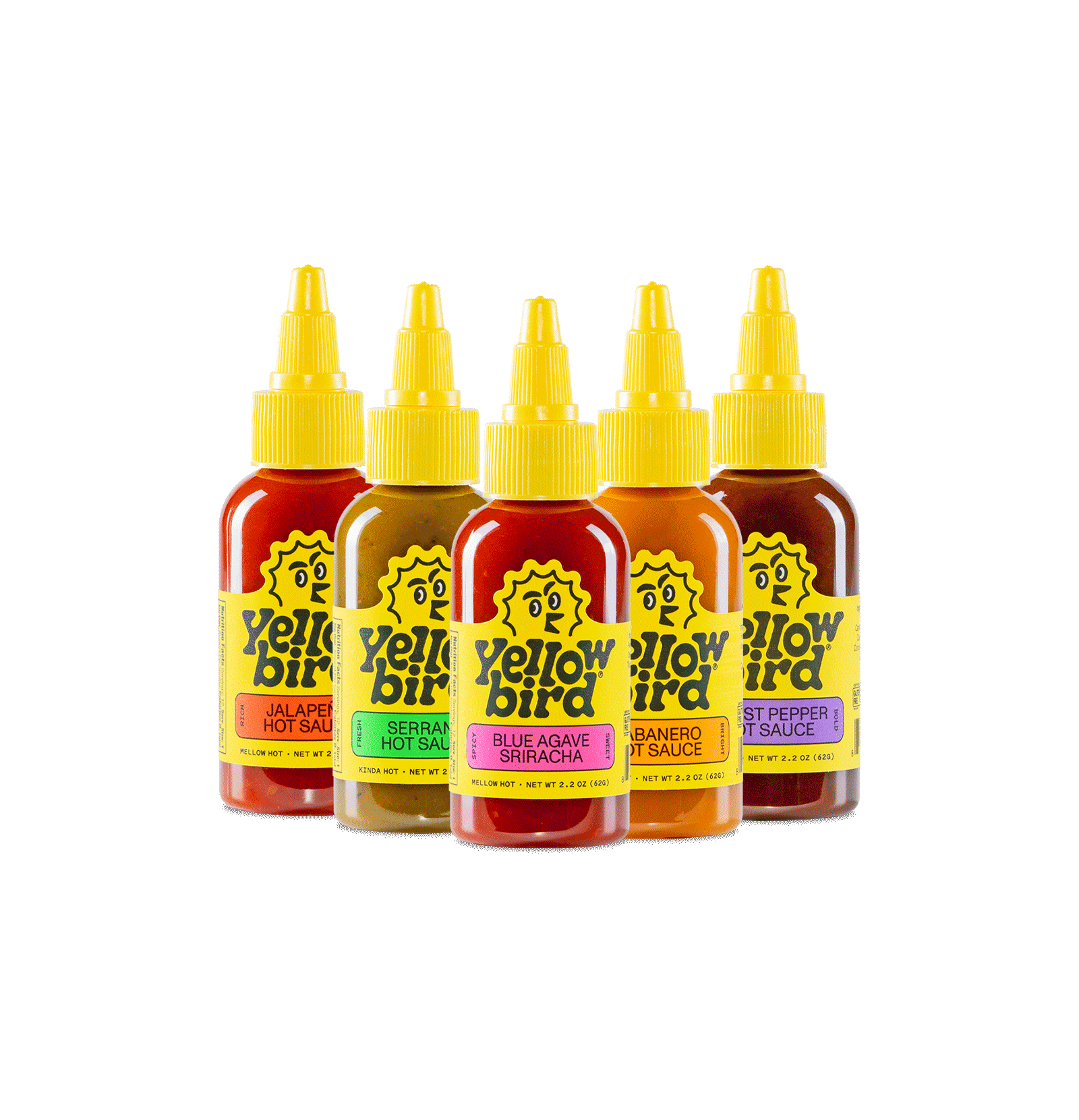 Yellowbird Classic Hot Sauce Variety 5-Pack 2.2 oz. Gift Set angled view